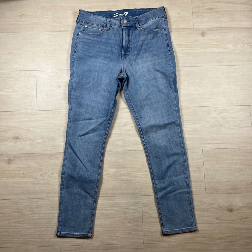 Seven7 Tummyless High Rise Skinny Jeans Womens 14 Blue Stretch Denim